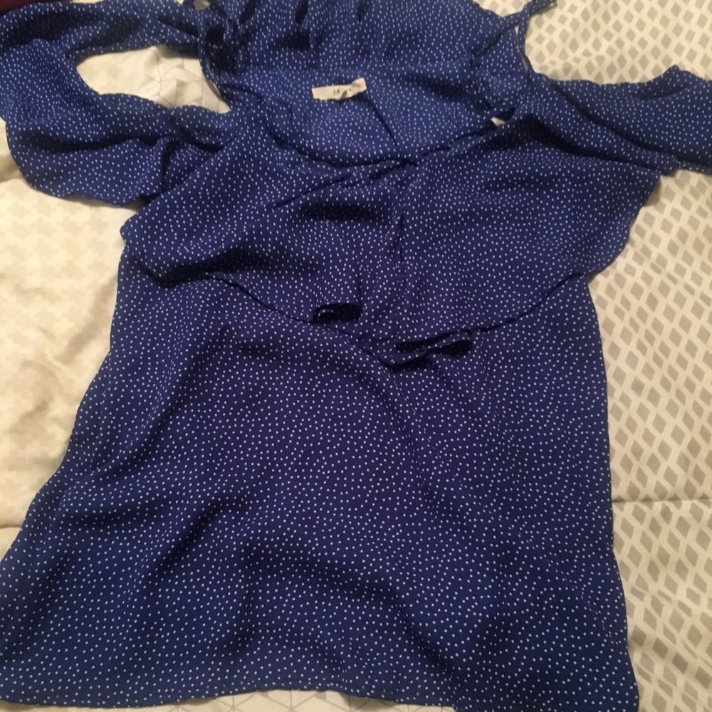 Flowy blue polka-dot blouse